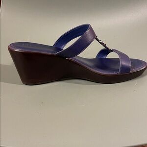 Italian Shoemakers Navy Blue Slide Sandals with Silver Accents